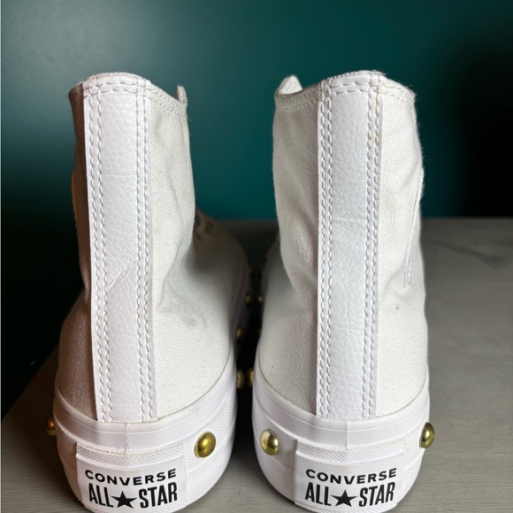 Converse Chuck Taylor Studded Platform White High-Tops with Gold Eyelets - Picture 3 of 10